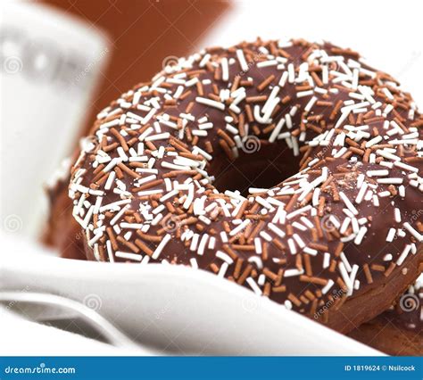 Chocolate Iced Ring Doughnuts Stock Photo - Image of white, dessert: 1819624