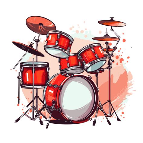 รูปdrumset Clipart กลองชุดสีแดงบนพื้นหลังพร้อมกระเซ็นบนการ์ตูน Izle