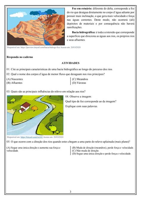 Rios E Bacias Hidrogr Ficas Atividade De Geografia Para Trabalhar A