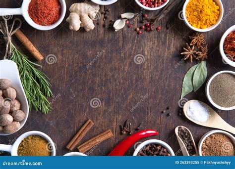 Colorful Herbs And Spices Selection Aromatic Ingredients Stock Image