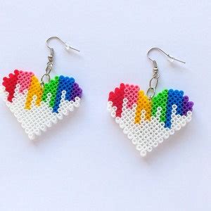 Colorful Heart Earrings Pixel Heart Earrings Handmade Cute Etsy