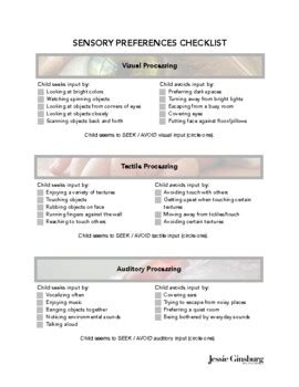 Sensory Checklist Printable