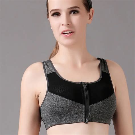 Women Sports Bra Zipper Front Padded Push Up Shockproof Crop Top Quick Dry Gym Fitness Running