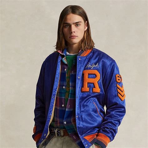 Ralph Lauren Satin Letterman Jacket In Blue For Men Lyst