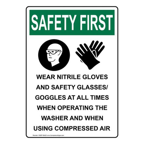 Vertical Wear Nitrile Gloves Sign Osha Safety First