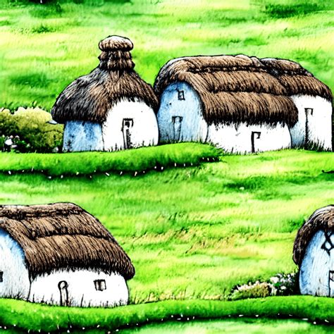 Whimsical Thatched Cottages Digital Graphic Creative Fabrica