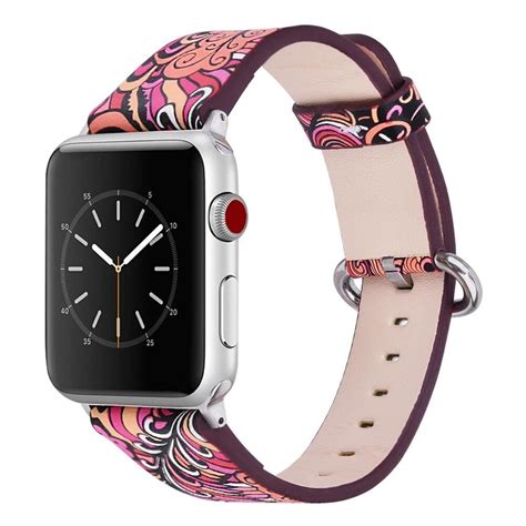 Кожаный розовый ремешок с этническим рисунком для Apple Watch 42-45 мм ...