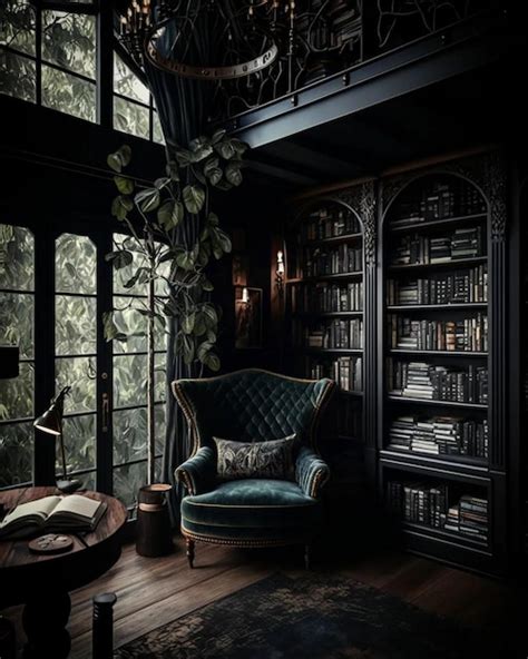 Premium Photo A Dark Room With A Bookcase And A Bookcase With A Lamp