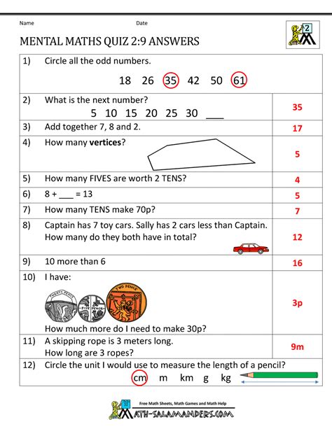 Printable Mental Maths Year 2 Worksheets