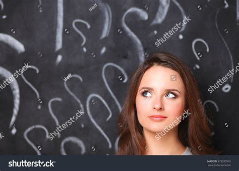 Young Girl Question Mark On Gray Stock Photo 373033516 Shutterstock