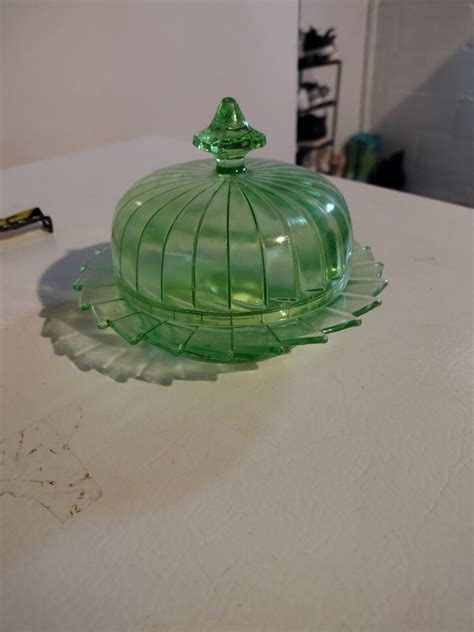 Uranium Glass Covered Candy Dish Depression Vaseline Glass Early 1900s Antique Price Guide