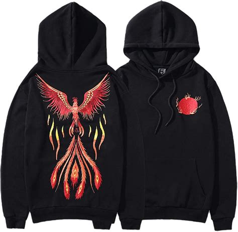 Men Phoenix Embroidery Cotton Pullovers Casual Loose Hooded Sweatshirts