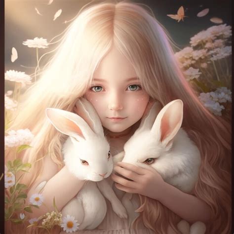 Premium Ai Image There Is A Girl Holding Two White Rabbits In Her