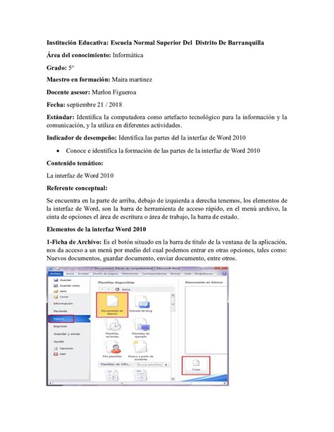 Calaméo Plan Clase Interfaz De Word 2010