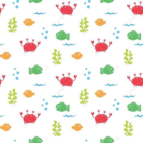 Cute Crab And Fishes Seamless Pattern Background Crab Cute Vector