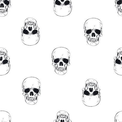 Human Skeleton Hand Drawing Seamless Pattern Human Skull Seamless Backround 5490022 Vector Art