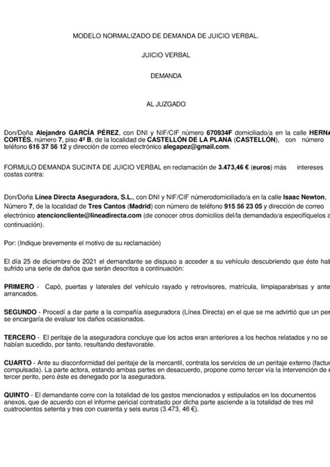 Una guía completa del modelo normalizado de demanda de juicio verbal