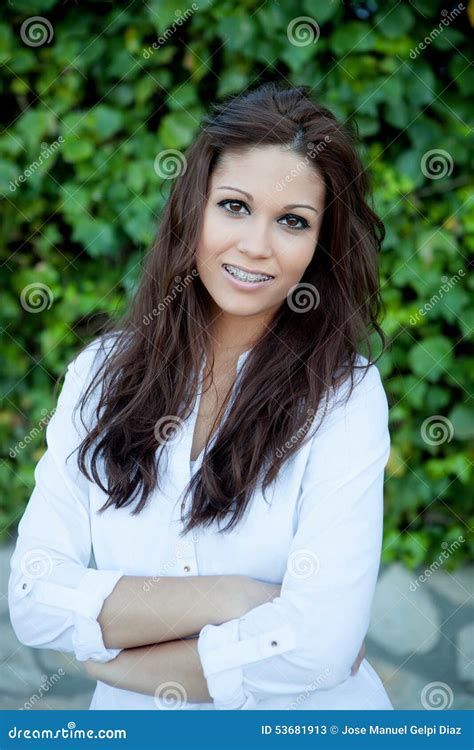 Beautiful Brunette Outdoors In The Park Thinking Stock Image Image Of Looking Beauty