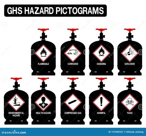 Set Of Gas Cylinder With Ghs Pictograms Icon On Transparent Background