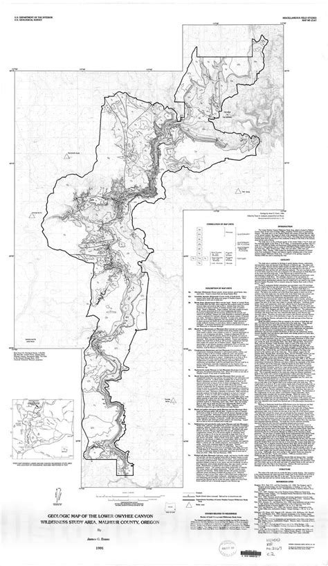 Map Geologic Map Of The Lower Owyhee Canyon Wilderness Study Area