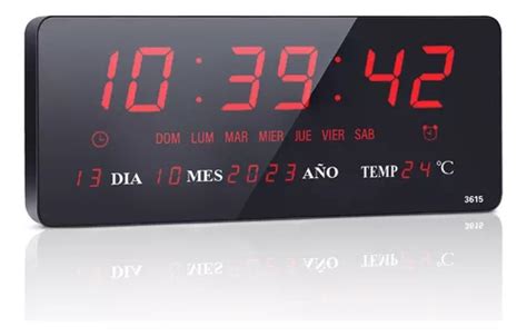 Reloj De Pared Led Rojo Con Termómetro Y 8 Alarmas 36x15 Cm Meses sin