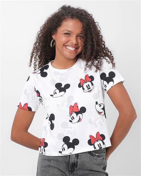 Riachuelo Camiseta Feminina Mickey E Minnie Em Algod O Branca Disney