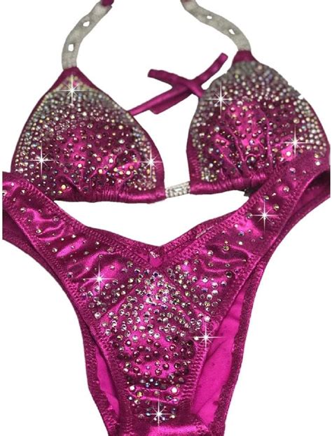 Amazon Hot Pink Crystal Bikini Figure Physique Competition Suit