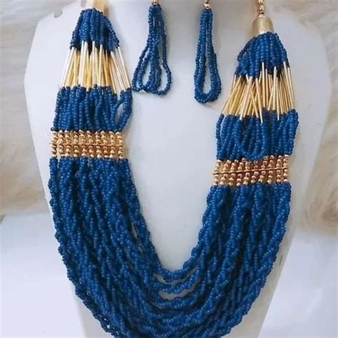 Party Wear Blue Gemstone Bead Necklace For Fashion Shape Tumble At