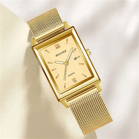 Reloj Dorado De Lujo Para Mujer Pulsera De Cuarzo De Acero Inoxidable