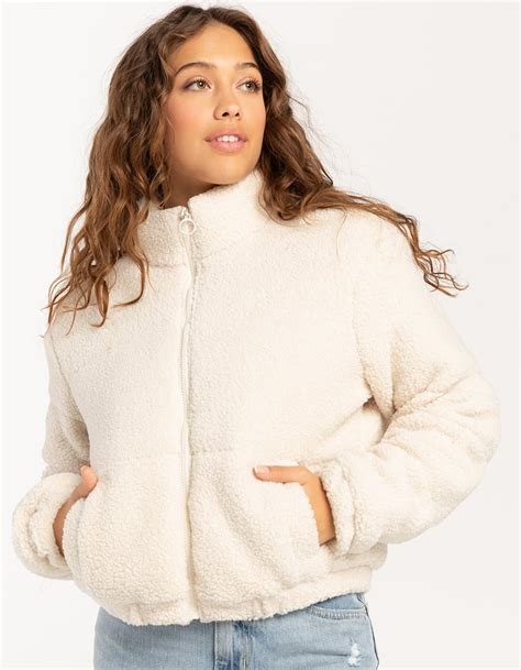 Rsq Womens Sherpa Puffer Jacket Cream Tillys