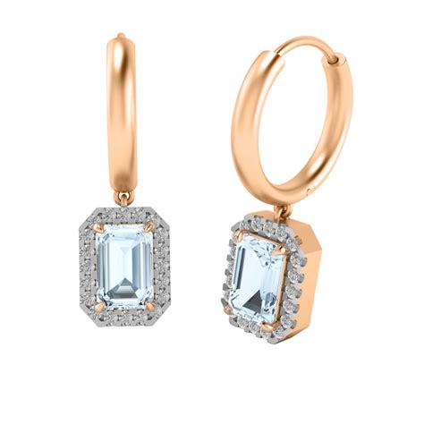 Classic Drop Emerald Aquamarine 18K Rose Gold Earrings 18k Rose Gold