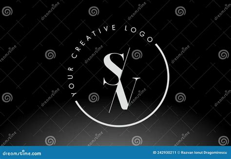 White SV Serif Letter Logo Design With Creative Intersected Cut Stock