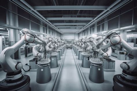 Group Of Robots Working Together In A Factory Generative Ai Stock