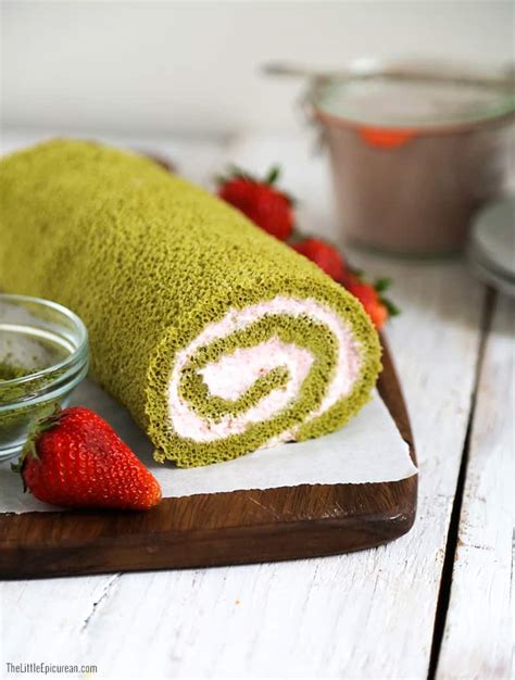 Matcha Green Tea Swiss Roll Cake With Strawberry Mousse