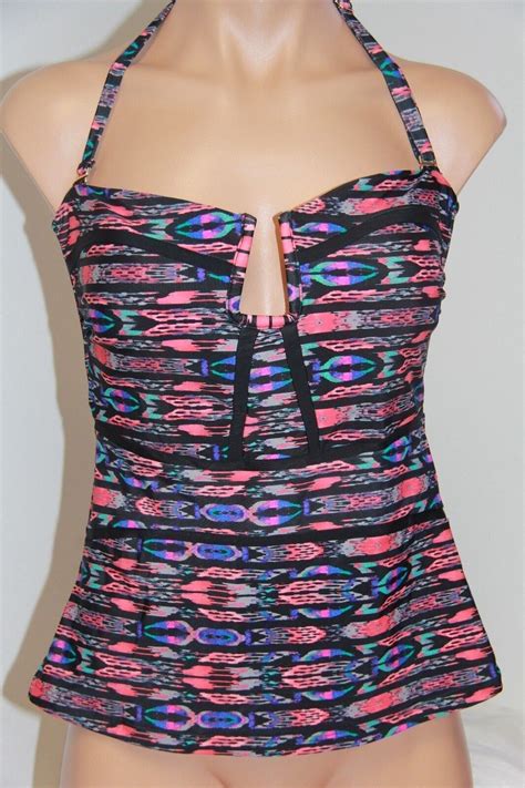 Nwt Island Escape Swimsuit Bikini Tankini Top Sz Antigua Black Multi