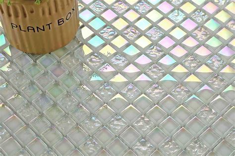 Lustrous Pearl White Iridescent Glass Mosaic Tiles Mt0095 Grand Taps