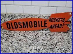 Vintage Oldsmobile Porcelain Sign Pontiac Rocket Car Dealer Sales Lube