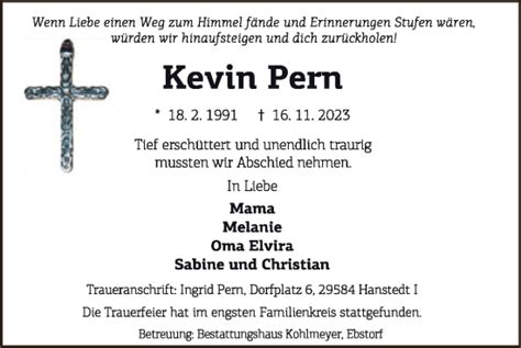 Traueranzeigen Von Kevin Pern Az Trauer De