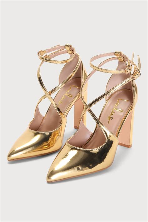 Strappy Heels Gold Pointed Toe Heels Patent Leather Pumps Lulus