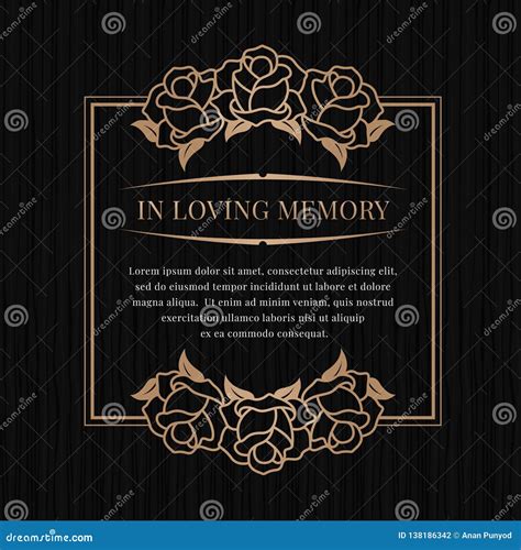 In Loving Memory Banner With Brown Bronze Rose Frame On Black Texture