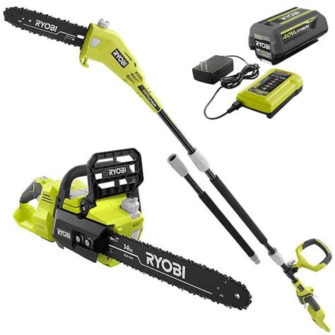 Ryobi 40v Brushless 14 In Cordless Battery Chainsaw And 10 In Cordless Pole Saw With 4 0 Ah