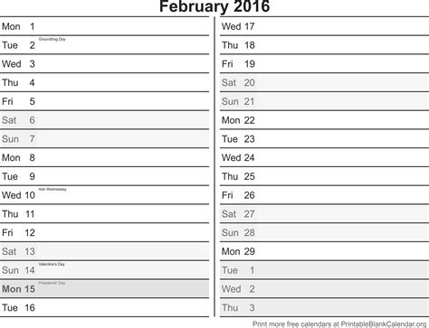 February 2016 printable calendar template - Printable Blank Calendar.org