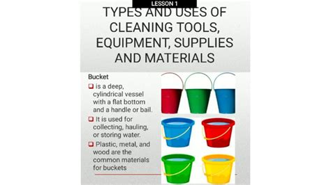 Types And Uses Of Cleaning Tools Equipment Supplies And Materials