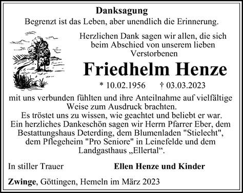 Traueranzeigen Von Friedhelm Henze Trauer In Thueringen De