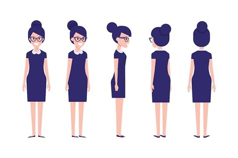 Premium Vector Girl Woman In Dress Front Side Back View Flat Vector Character For Animation