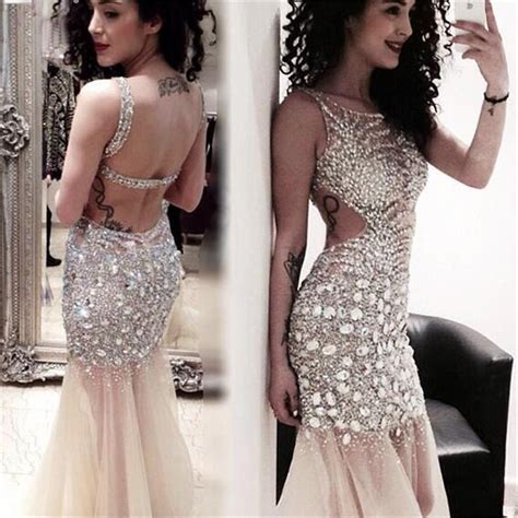 Sparkly Rhinestone Tulle Mermaid Long Prom Dresses Pd0102