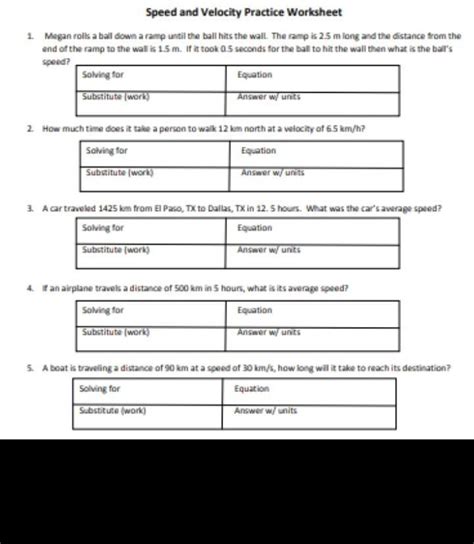 Speed And Velocity Practice Worksheet 1 Megan Rolls A Ball Down A