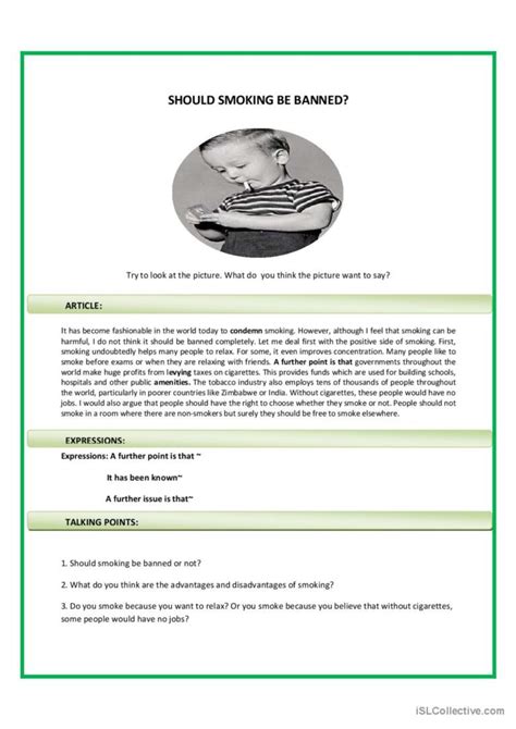 Should Smoking Be Banned Role Play … English Esl Worksheets Pdf And Doc