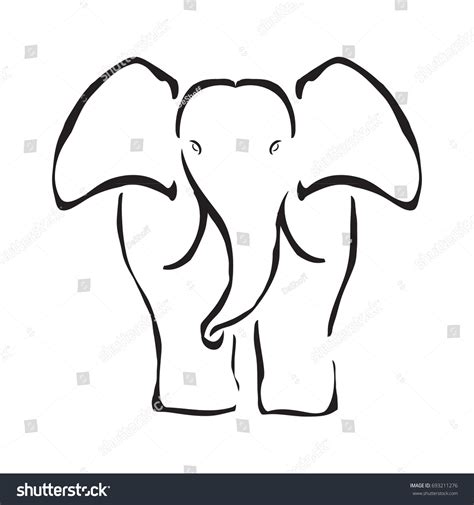 Elephant Silhouette Outline Hand Drawn Vector Stock Vector (Royalty ...