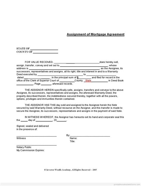 Free Assignment Of Mortgage Form Printable Real Estate Forms Real Estate Forms Legal Forms